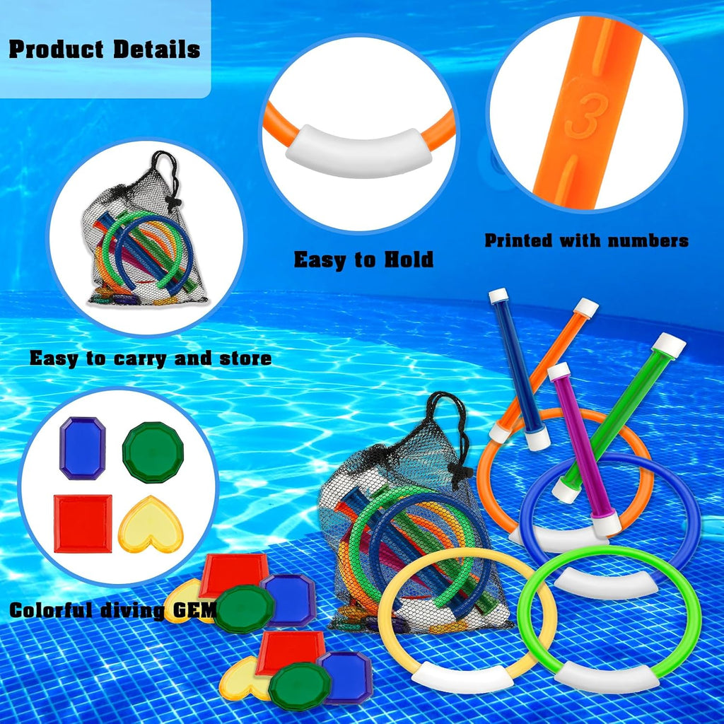 Pool Toys for Kids Ages 8-12 4-8, 16 PCS Pool Diving Toys for Kids Age 3-10, Summer Underwate Swimming Training