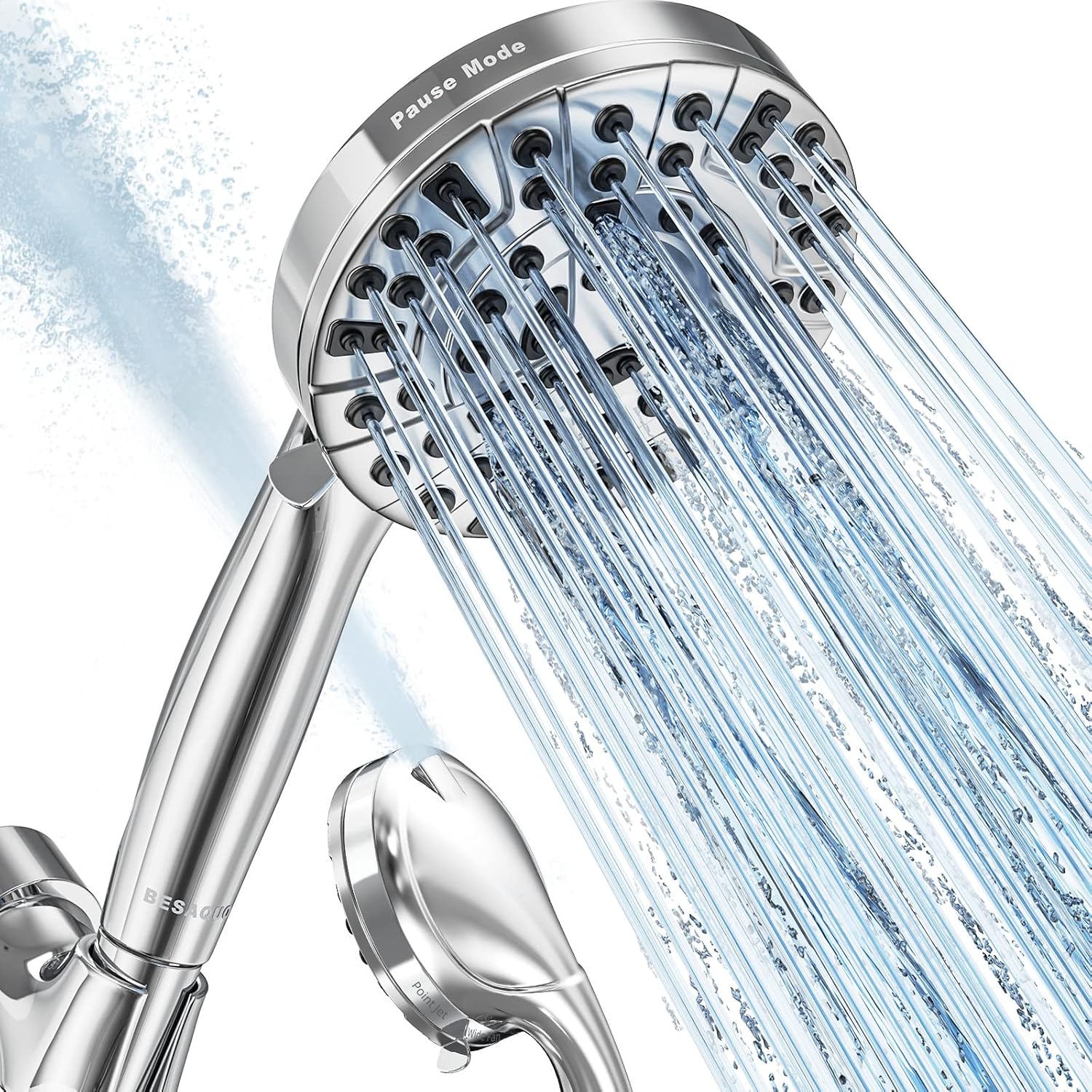 9 Functions High Pressure Shower Head with Handheld,Built-in Pause Mode&Power Wash,Non-Clogging Nozzles,6ft Hose&Bracket