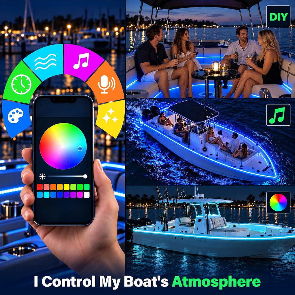 50FT Boat Lights LED Waterproof, 12V RGB Waterproof Boat Lights
