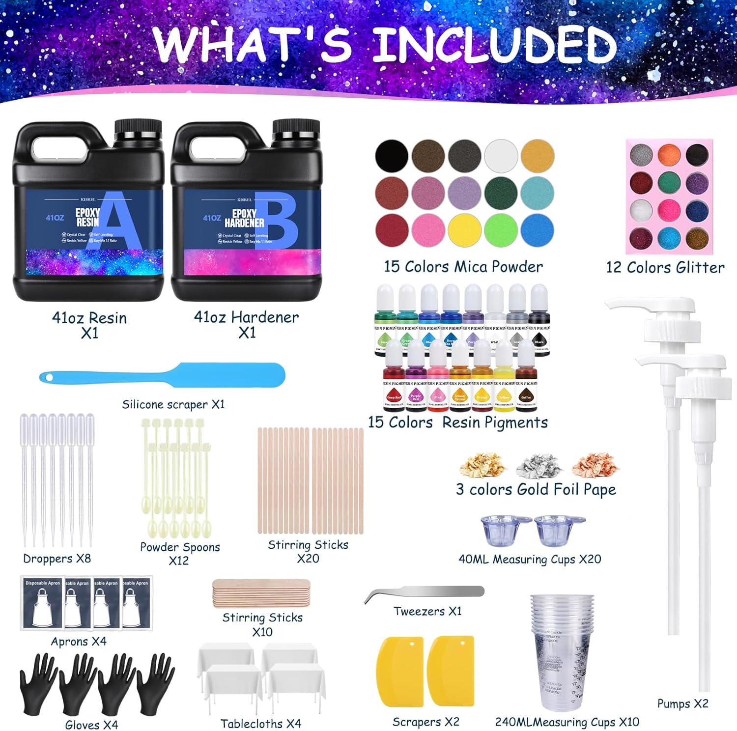 Epoxy Resin 82oz - Clear Epoxy Resin Kit with 15 Pigments and 15 Colors of Mica Powders - No Yellowing No Bubble