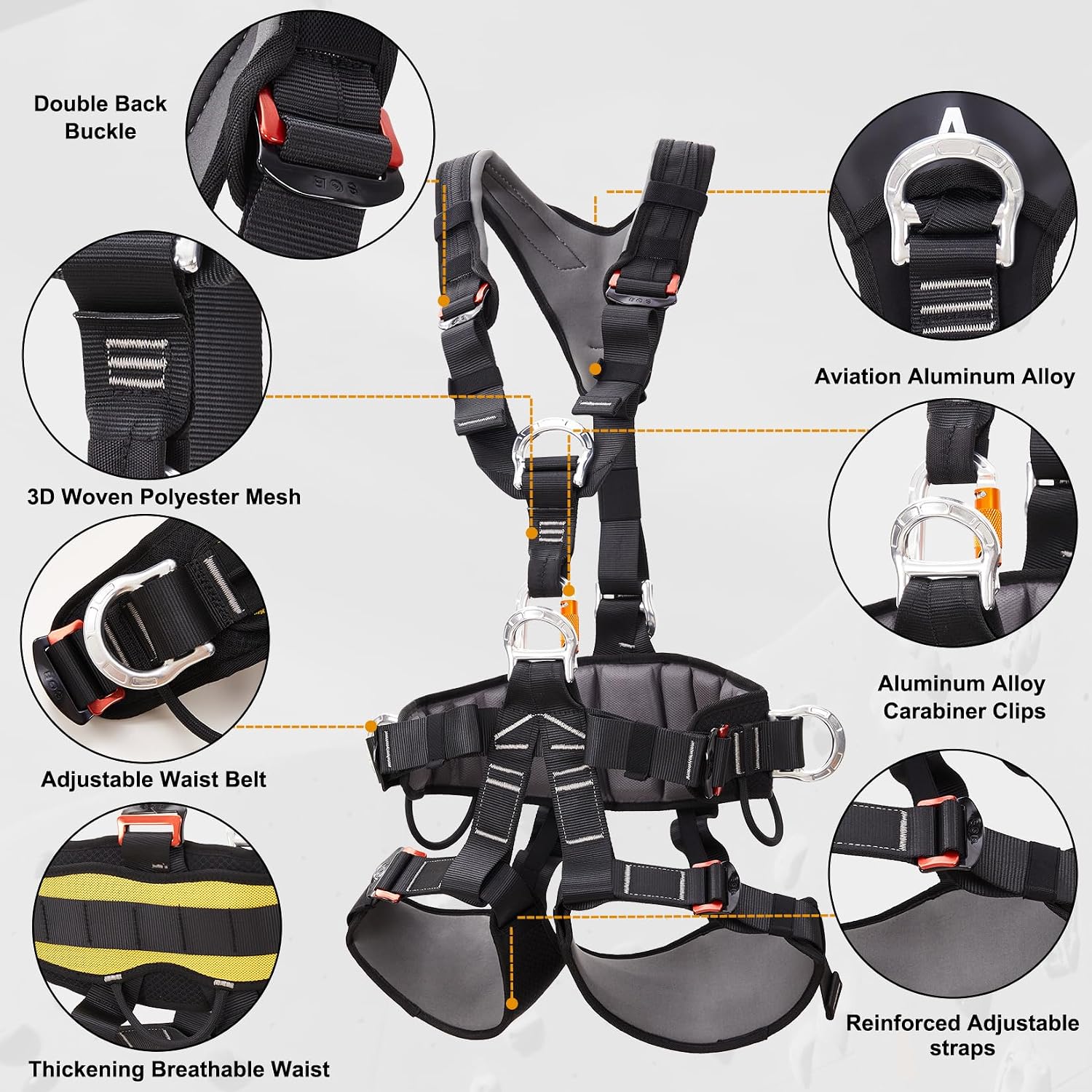 Full Body Climbing Harness, Thicken Widen Climbing Belts Safety Harness for Tree Climbing, Fire Rescue, Rappelling
