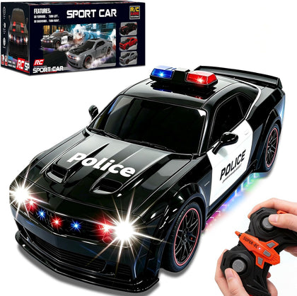 Police Car Toy, Remote Control Police Car with LED Strobe Lights & Blaring Police Siren & Smoke Effect, Remote