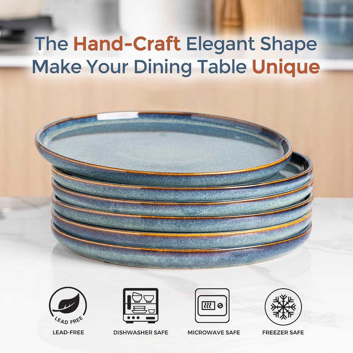 Ceramic Plates Set of 6, 8.5 Inch Stoneware Small Plates Set