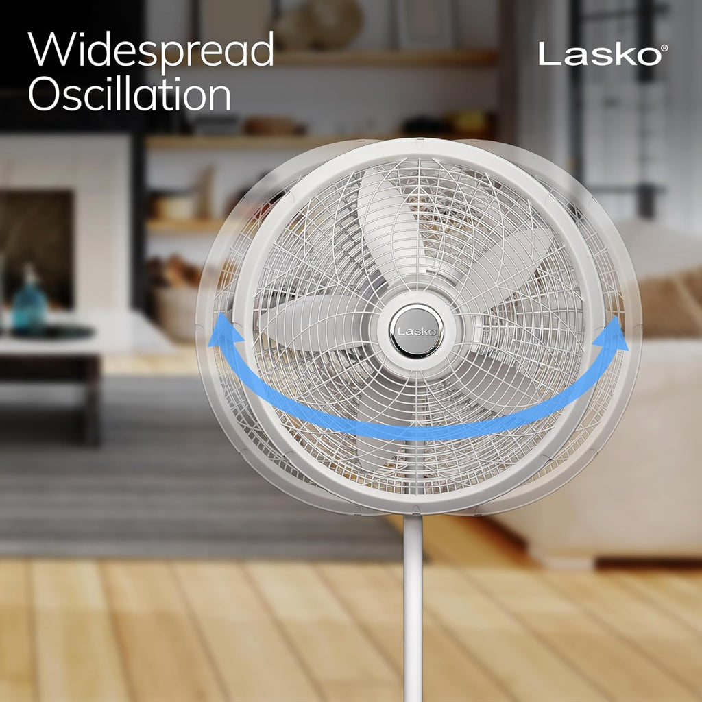 Oscillating Pedestal Fan - Lasko Fan with Adjustable Height and 3 Cooling Speeds, Portable, 18", White, 1820