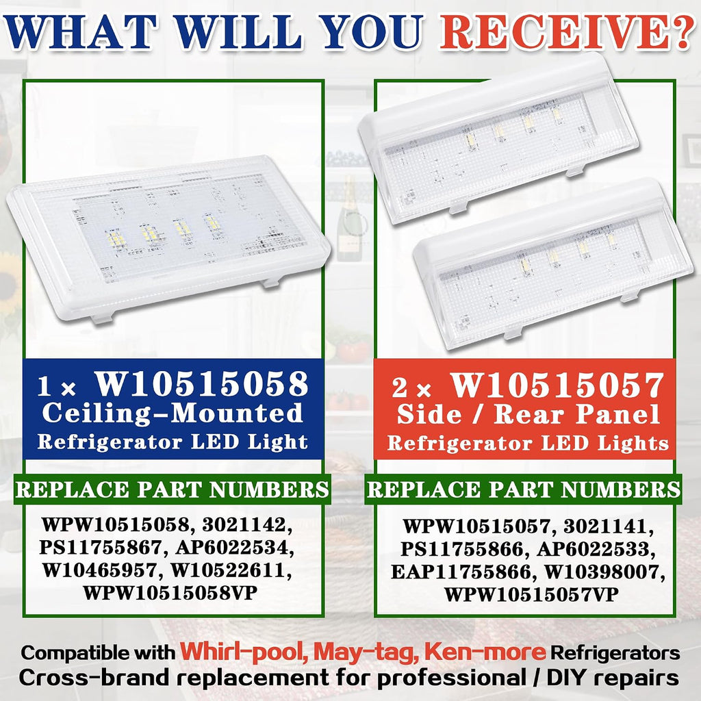 3-Pack Refrigerator LED Light Kit Fit for Whirl-pool WRS325FDAM04 Freezer