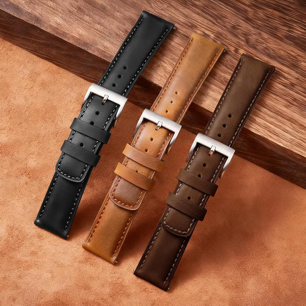 Leather Watch Strap - 18mm 20mm 22mm Genuine Watch Bands, Quick Release Watch Band Replacement Wristband for Men Women