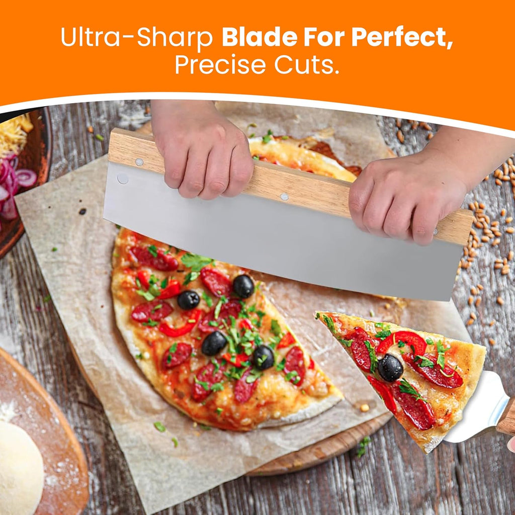 SKH Premium Aluminum Pizza Peel with Foldable Wooden Handle & Rocker Cutter -Large 23" x 12" Metal Pizza Paddle for
