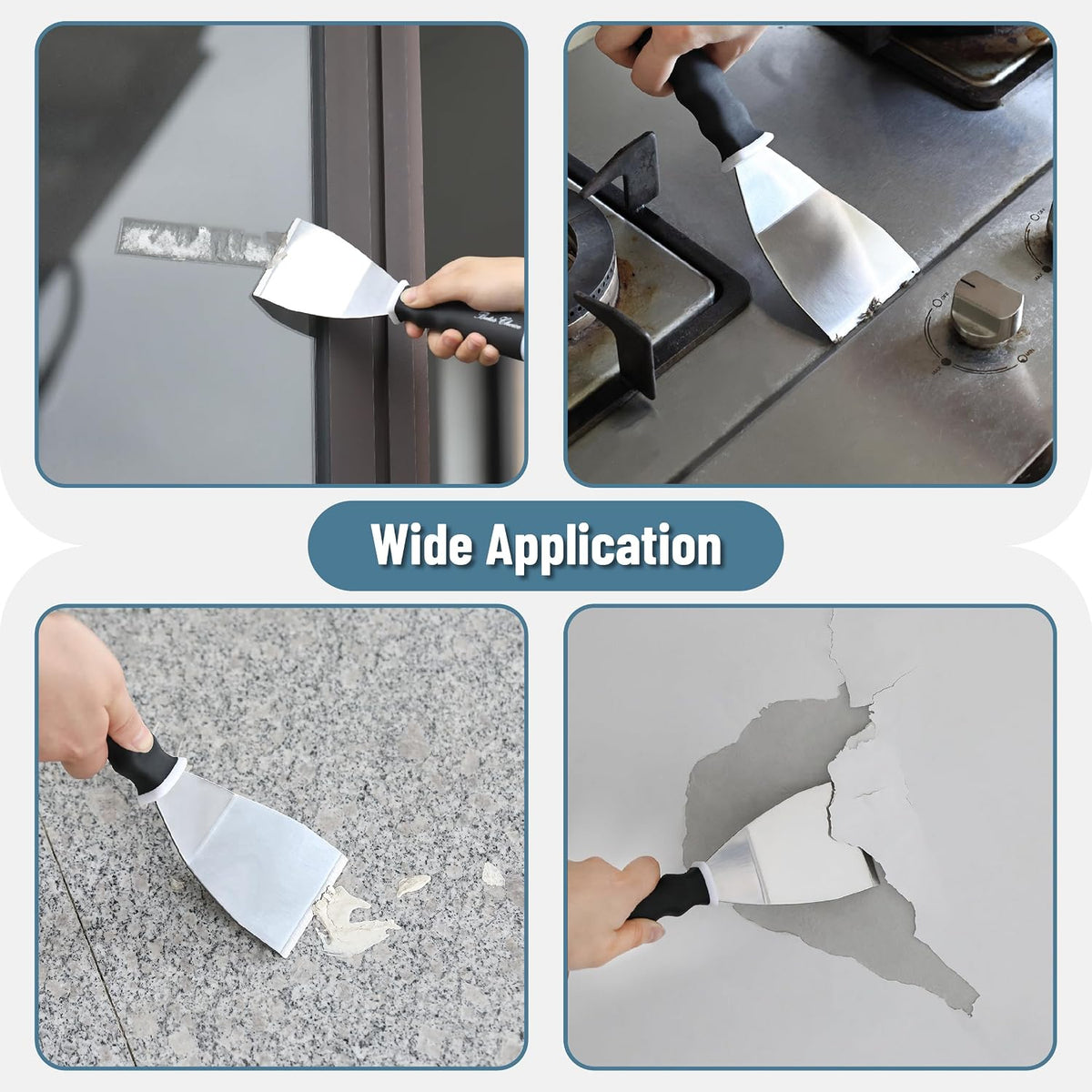 Bates- Bent Scraper, 3", Stainless Steel, Soft Grip & Heavy Duty, Hammer End, Drywall Spackle Knife, Metal Paint