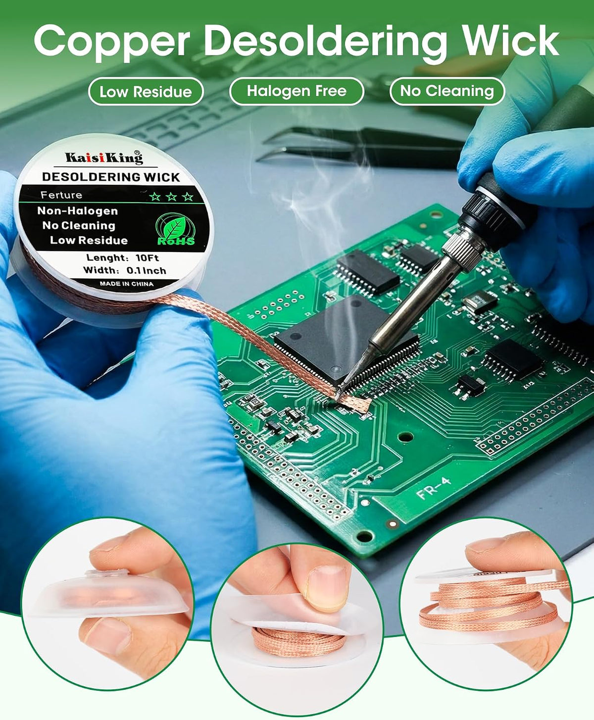 Kaisiking Solder Flux & Desoldering Wick for Electronics Soldering, Rework