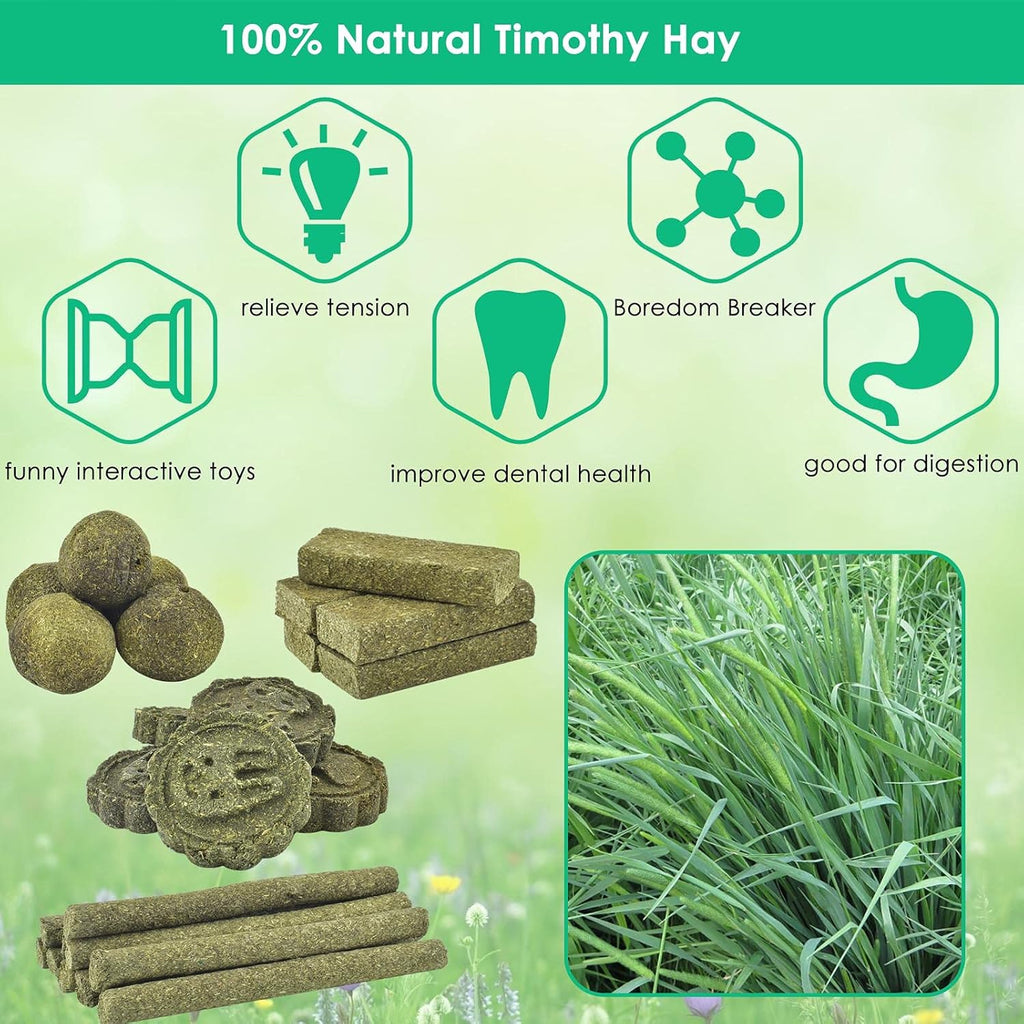 25Pcs Bunny Chew Toys, 100% Natural Timothy Hay Biscuit&Treats Sticks, Chew Toy for Teeth for Rabbit Chinchilla