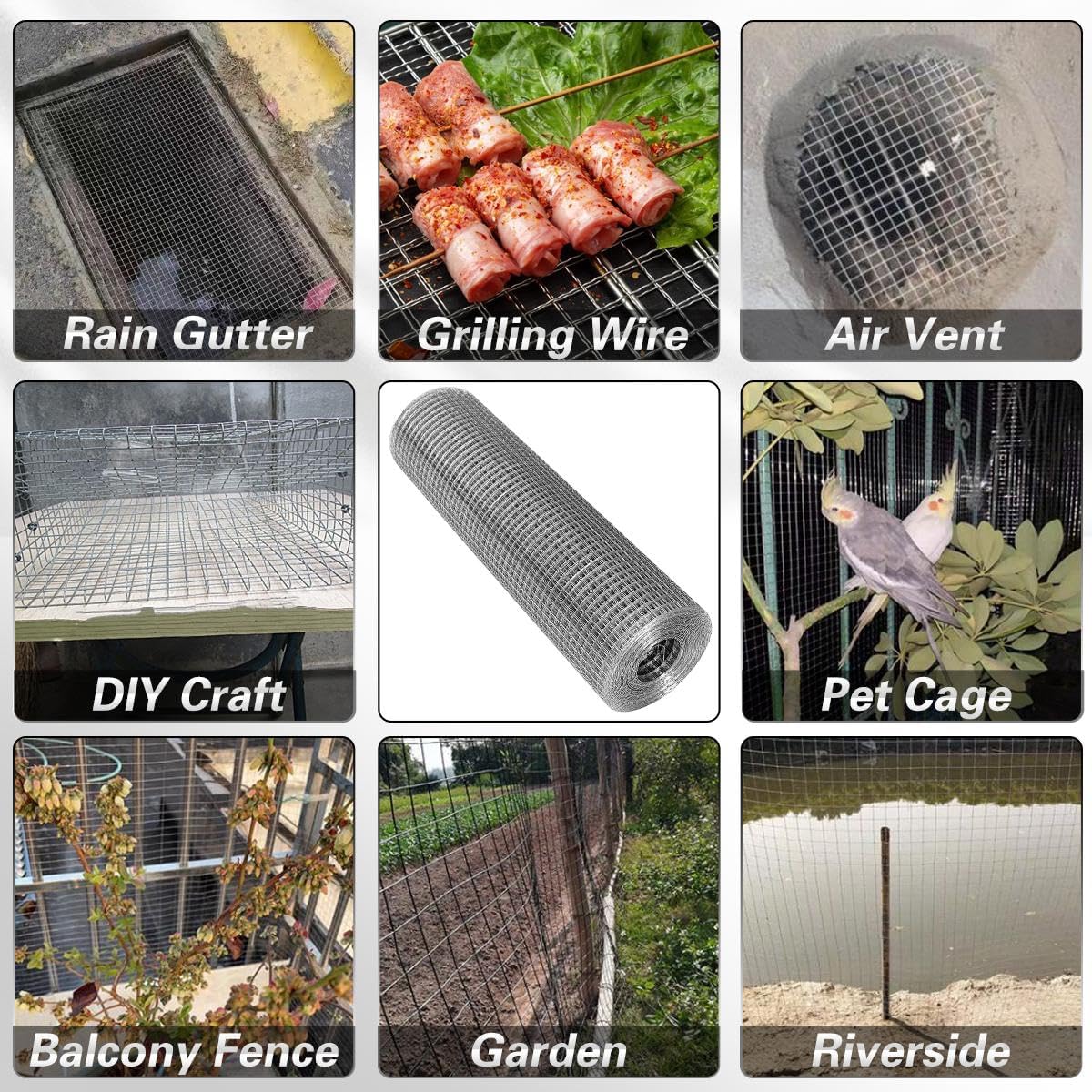 Hardware Cloth 8'' x 10' 1/4 in Galvanized Wire Mesh Roll (23 GA) Chicken Wire Fence Roll for Chicken Pen/coop
