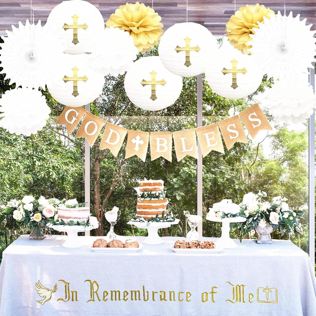 Large In Remembrance of Me Gold Thread Embroidery Altar Frontal Holy Communion Table Cloth Cover 96x52Inch White