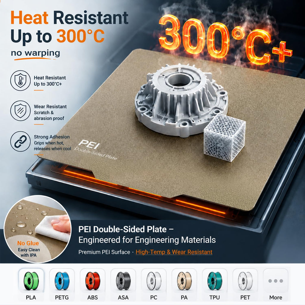 Upgraded 300x300mm Build Plate Pei Smooth/Textured PEO+PEI Sheet Dual-Sides Spring Steel Magnetic Flexible Heated Bed