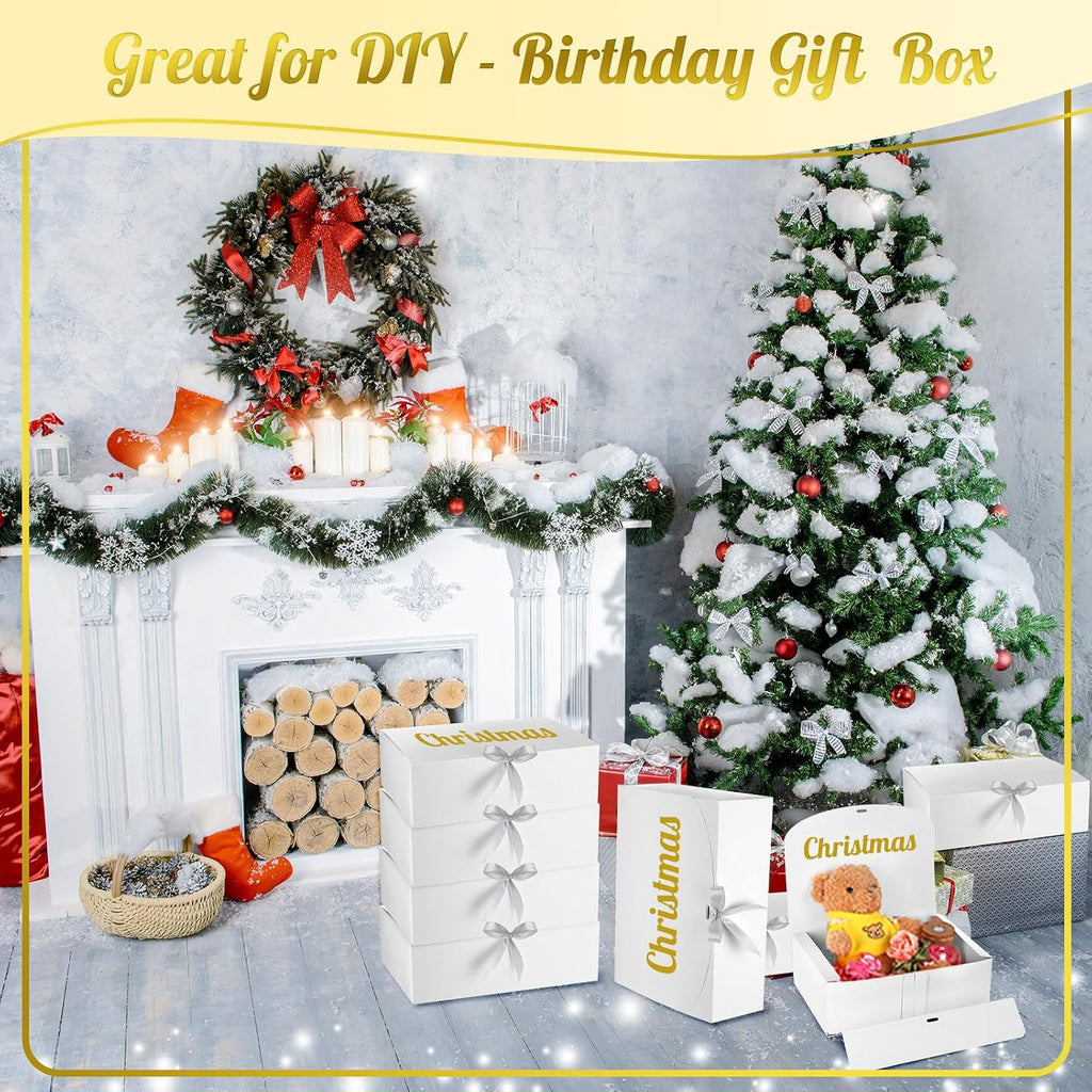 24 Pcs White Gift Boxes with Lids, Ribbons, Wedding Birthday Party