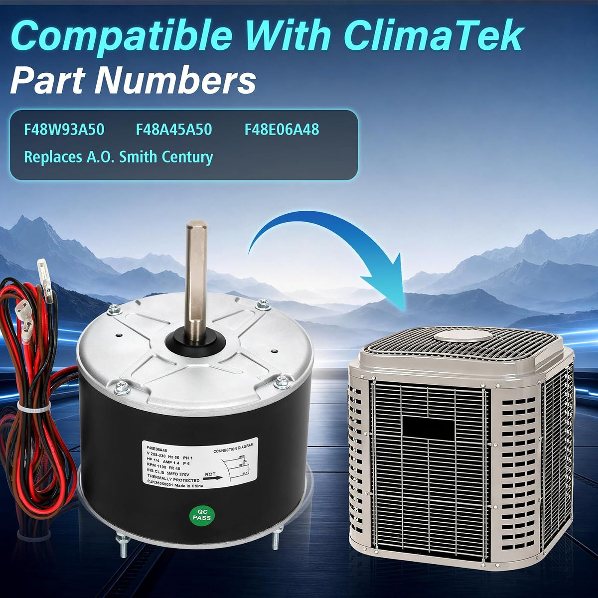 F48E06A48 Condenser Fan Motor Replaces for York Coleman and Luxaire