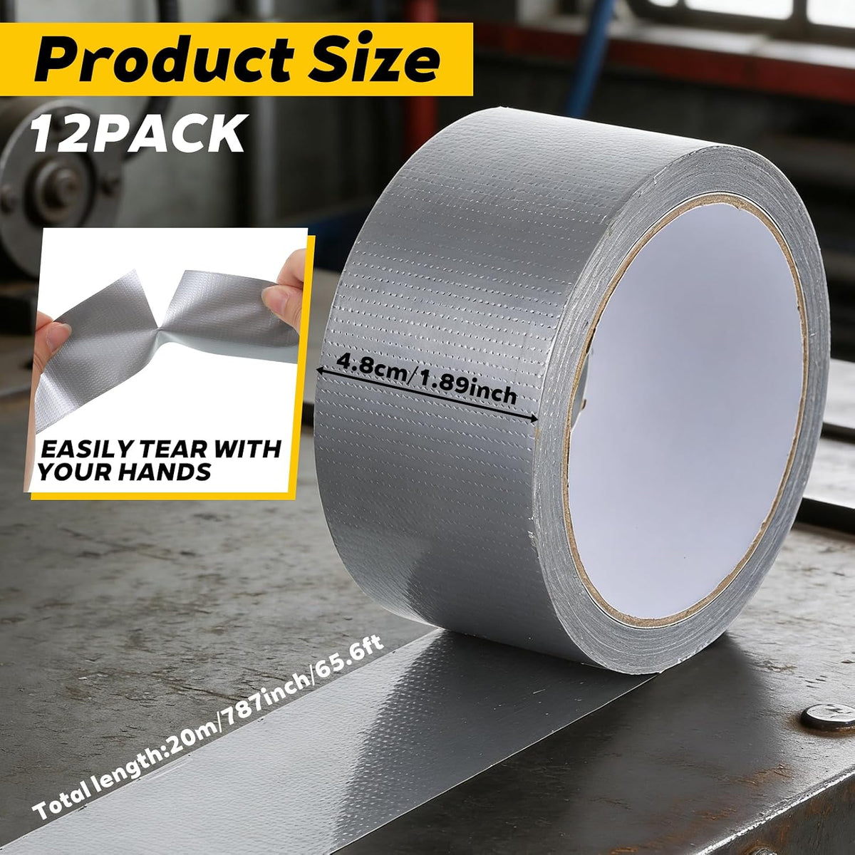 12 Pack Duct Tape Heavy Duty Waterproof, 2 in x 22 yd (Total 264yd) Strong Adhesive 9 Mil Thick Silver Duct Tape Bulk