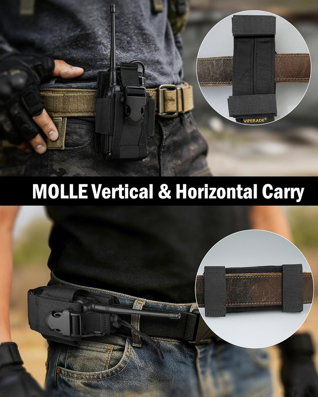 Radio Holster MOLLE Radio Pouch Universal Walkie Talkie Pouch | Horizontal & vertical carry for belt vest backpack
