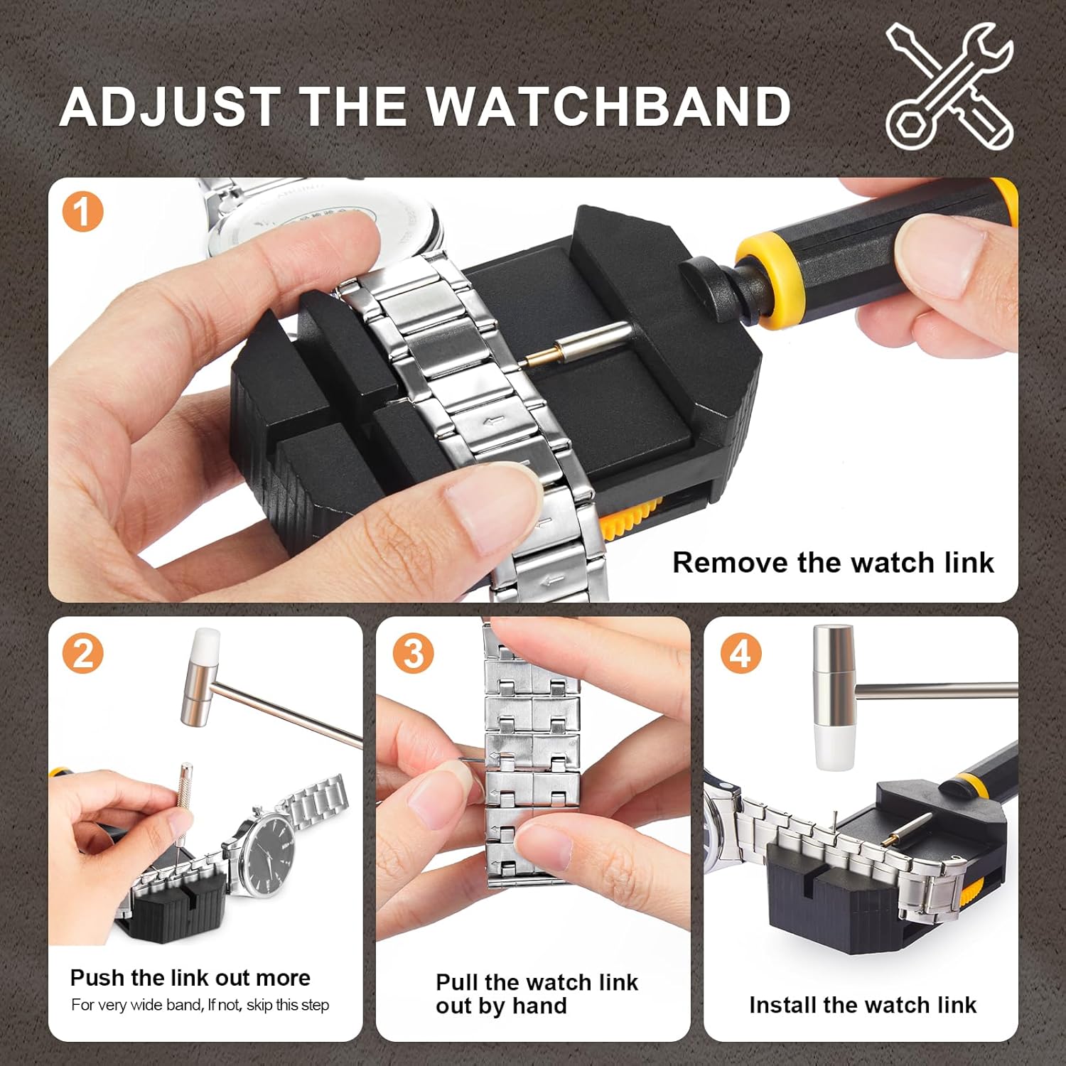 Watch Link Removal Kit, Resizing Tool for Bracelet Adjustment & Replacement, Pin Remover for Sizing Strap, Watch