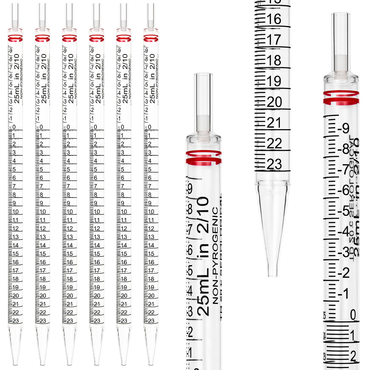 Polystyrene Serological Pipettes, Individually Wrapped, Sterile Plastic Graduated Pipette 25ml, Pack of 25