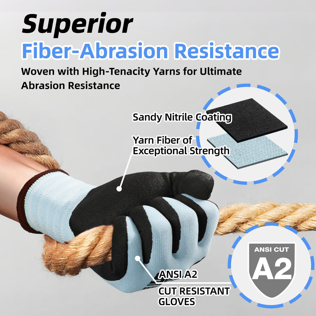 12 Pairs ANSI A2 Cut Resistant Work Gloves for Safety Work，LT5627，M