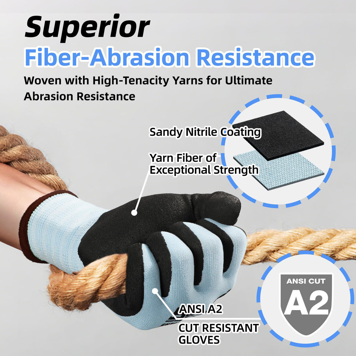 12 Pairs ANSI A2 Cut Resistant Work Gloves for Safety Work，LT5627，M