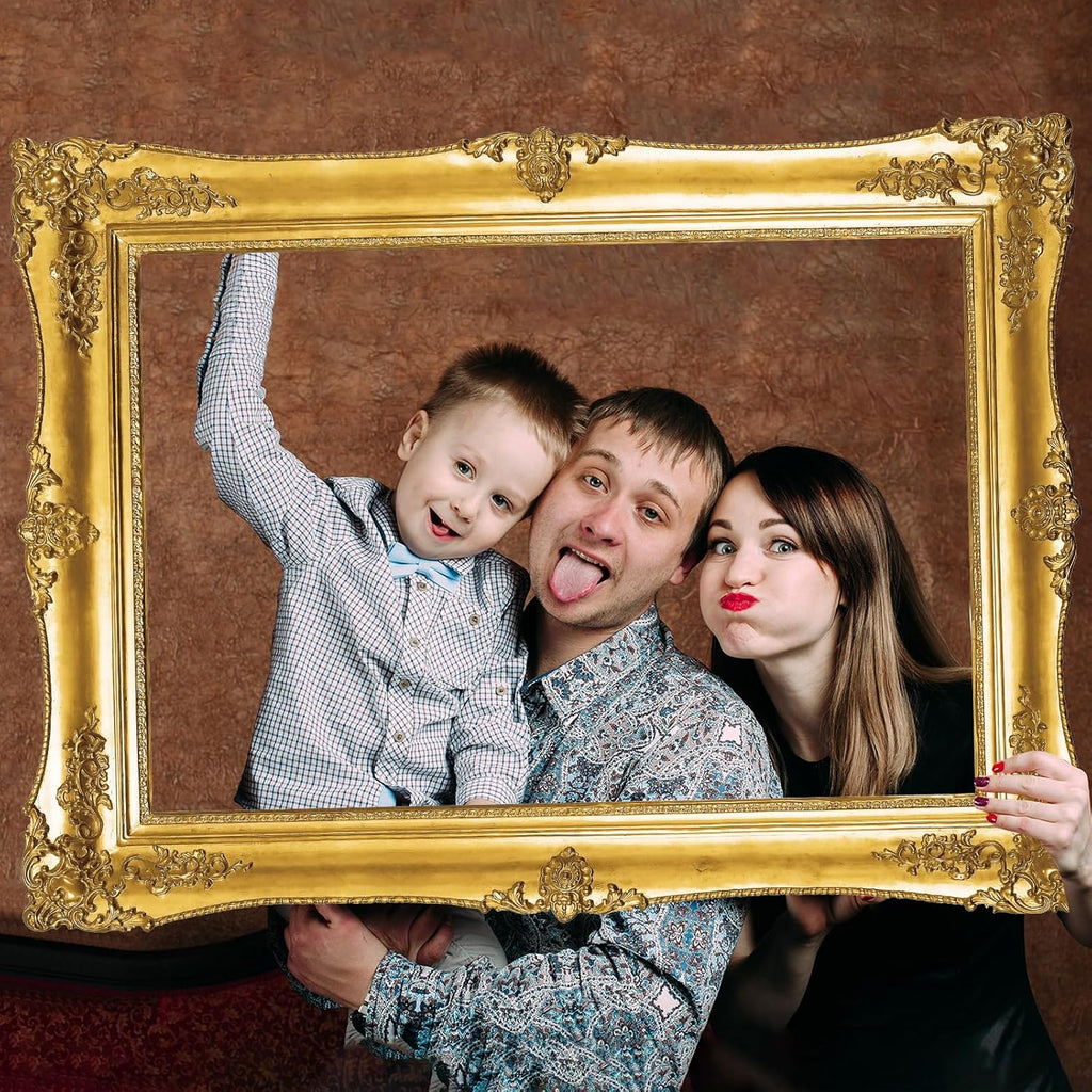 Large Photo Booth Props 32 x 24 Inch Gold Picture Selfie Frame Vintage Photo Frame Creative Friends Party Photo Props