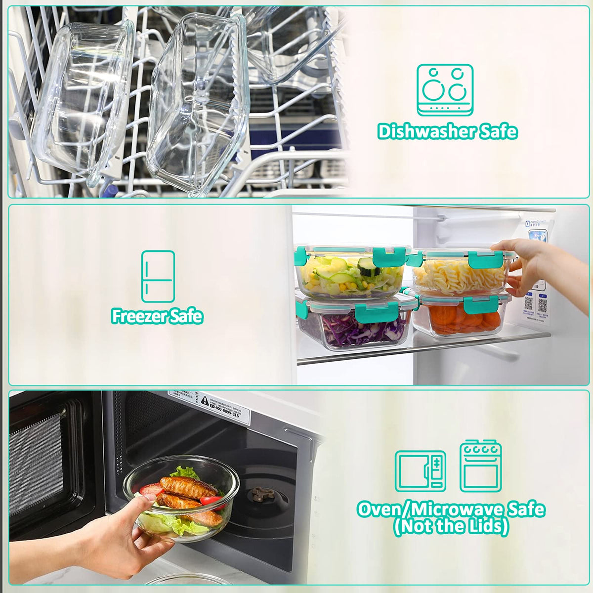 10 Pack Glass Food Storage Containers with Lids, Green