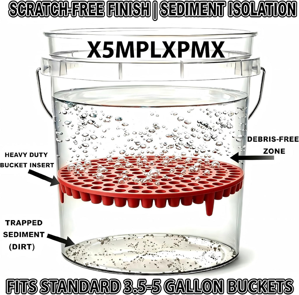 10.4" Car Wash Bucket Insert Fits 3.5-5 Gallon (2-Pack, Red) | Heavy-Duty 10.6 oz Grit Trap & Sediment Separator, 297