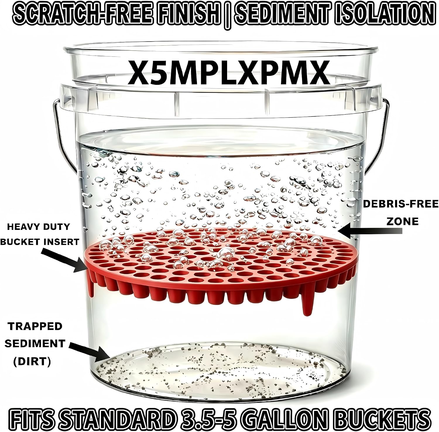 10.4" Car Wash Bucket Insert Fits 3.5-5 Gallon (2-Pack, Red) | Heavy-Duty 10.6 oz Grit Trap & Sediment Separator, 297