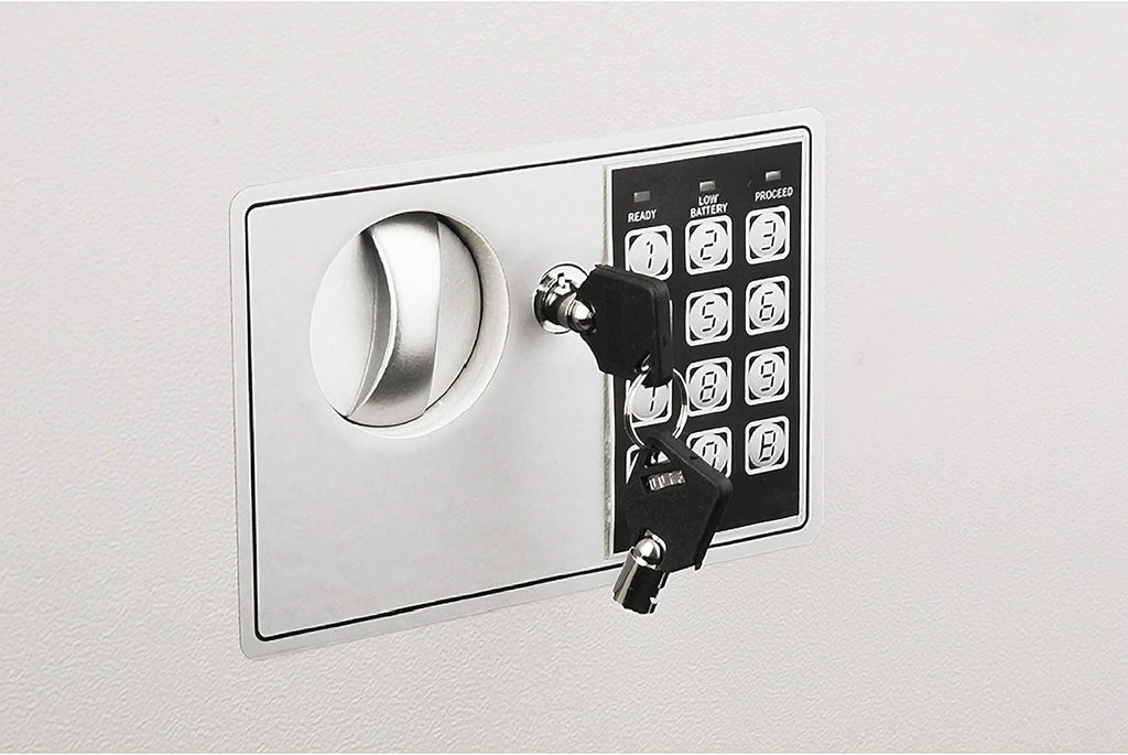 In-Wall Safe with Keypad and 2 Manual Override Keys - Protect Money, Jewelry, and Passports at Home or Business by