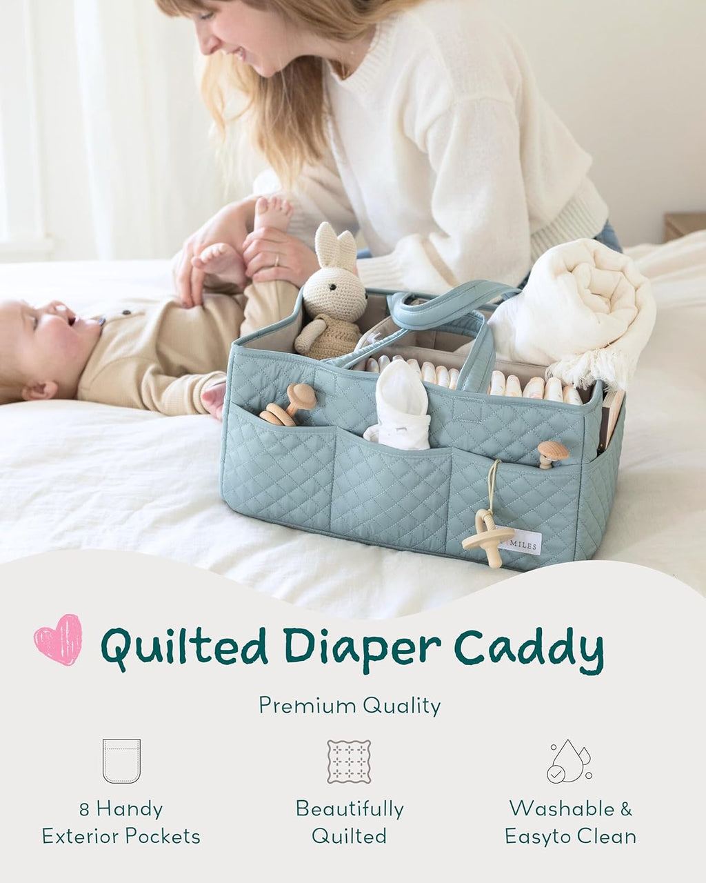 Baby Diaper Caddy Organizer, Quilted Nursery Storage Basket for Newborn Essentials and Diaper Changing Station, Gift