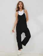 Women's Causal Jumpsuits V Neck Sleeveless Harem Overalls Stretchy Adjustable Strap Romper with Pockets