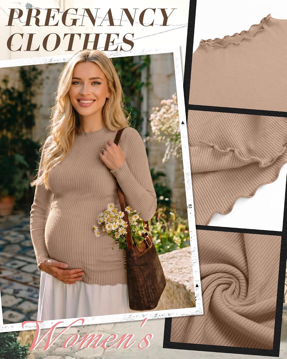3 Pack Women Ribbed Long Sleeve Crew Neck Maternity Tops