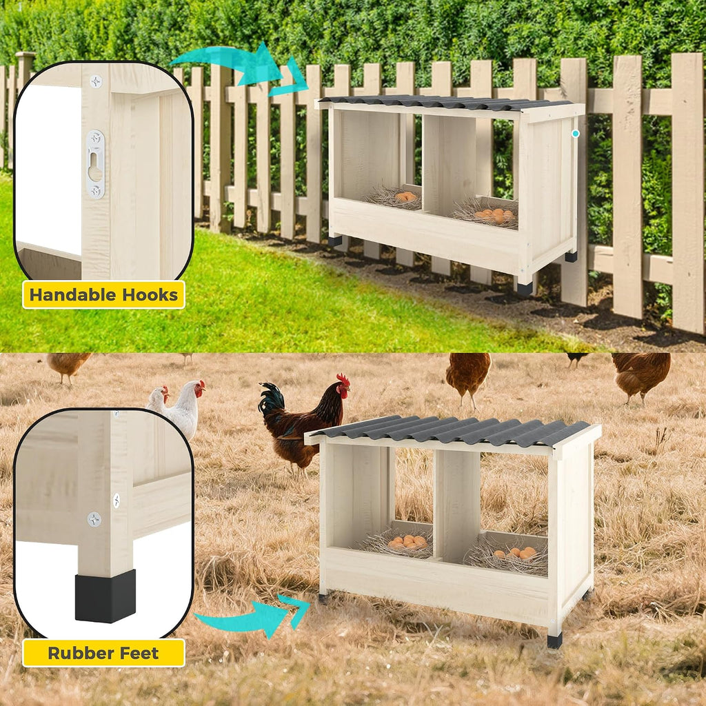 Wooden Chicken Nesting Box, Wall Mounted or Floor Use, 2 Holes