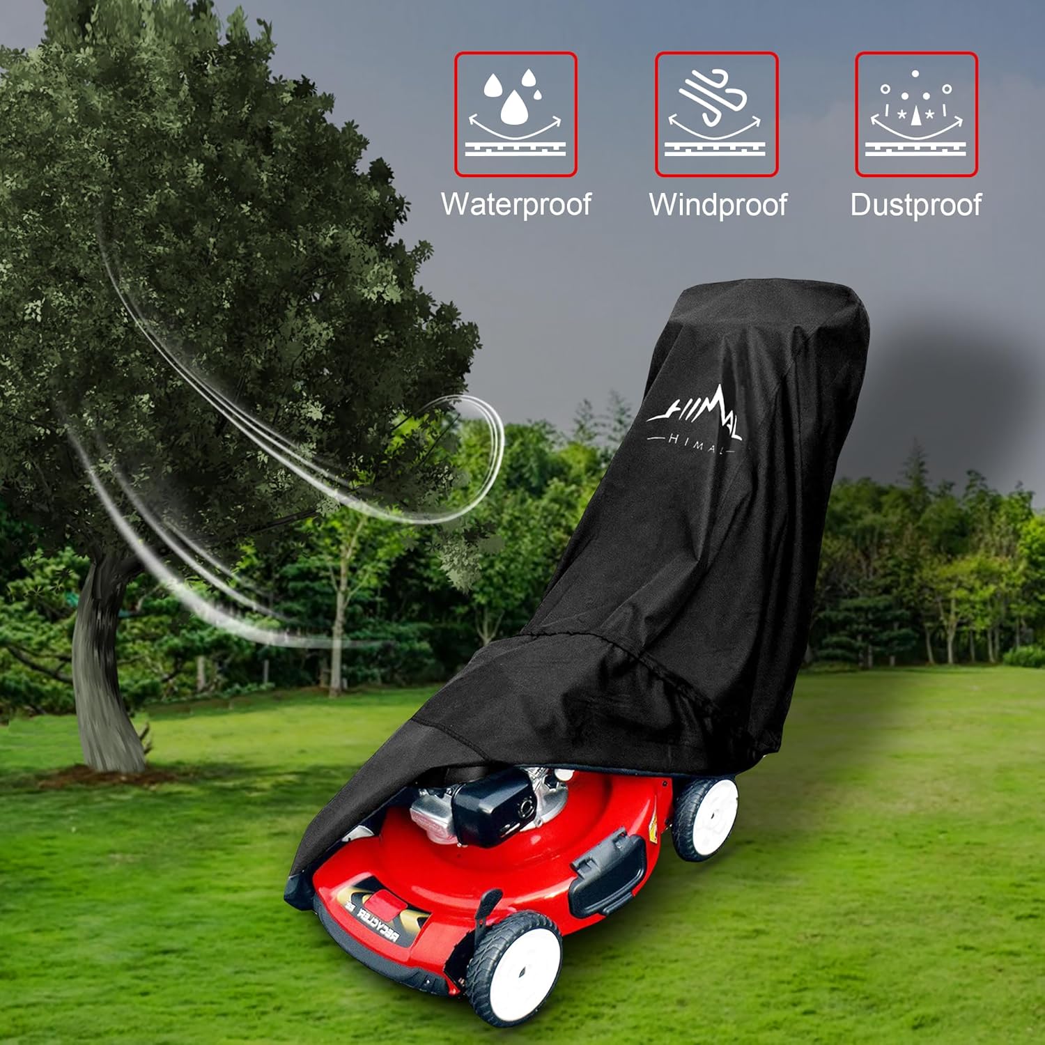 Push Lawn Mower Cover Waterproof Lawnmower Cover, Black | Heavy Duty 600D Oxford, Waterproof, UV Protection