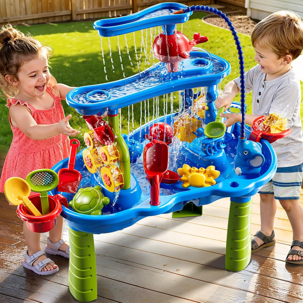 Water Table for Kids Ages 4-8 with Water Pump, Summer Outdoor Sand Water Table for Boys Girls, Kids Water and Sand