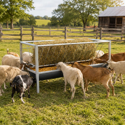 98 Gallon Livestock Feeder, Hay Feeder for Goats Sheep Calves and Horses | Anti-waste stainless steel goat feeder