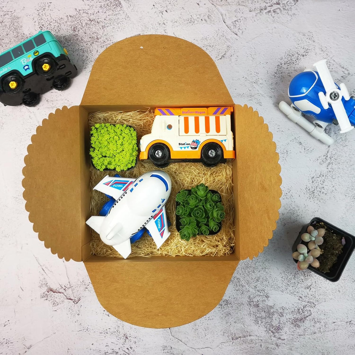 8x8x4 Kraft Gift Box with Lid and Ribbon, 6 Pack Foldable Boxes