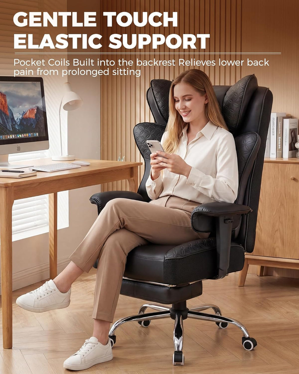 Big and Tall Office Chair Wide Ergonomic Gaming Chair with Deluxe Embossing Designed Leather with Foot