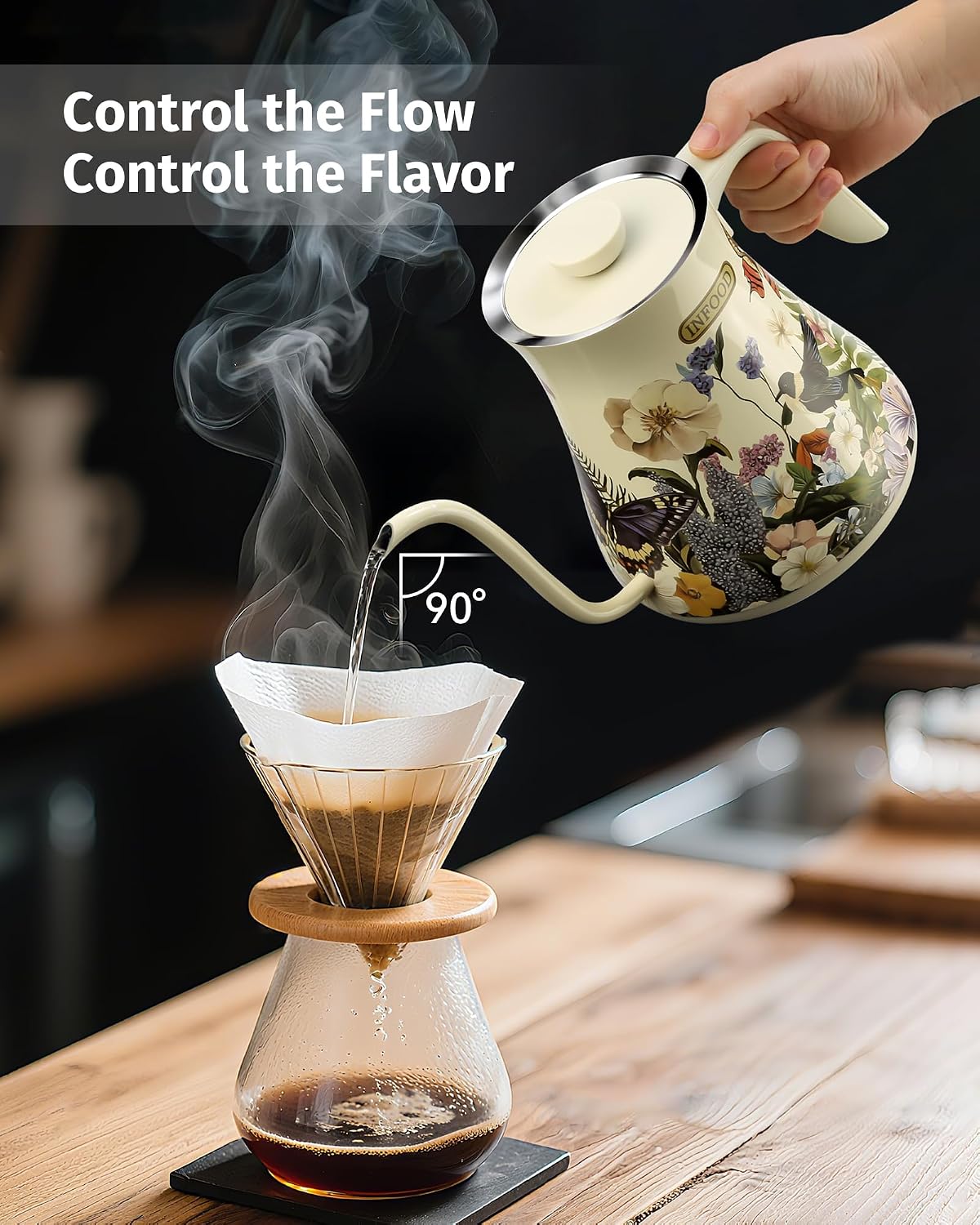 0.8L Gooseneck Electric Kettle, Precise Temperature Control for Pour Over Coffee & Tea, 1200W Fast Boiling Water