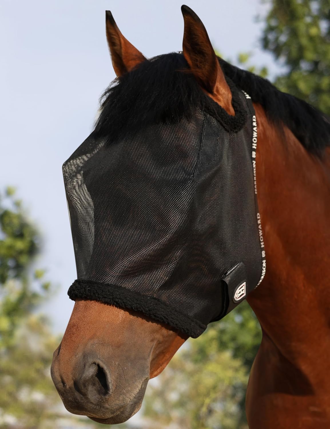 All Round Mesh Horse Fly Mask UV Protective with Fleece Padded Edging Black L