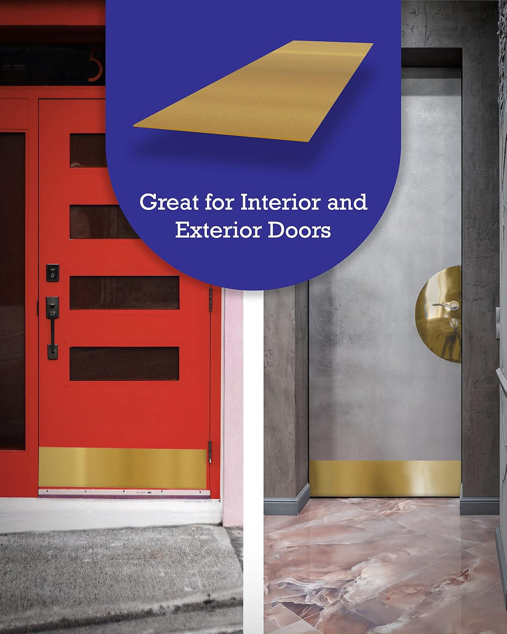 Magnetic Kick Plate, Aluminum, Brass Finish 8 x 34”, 852750 | Shields the lower door from scuffs, magnetic no-drill