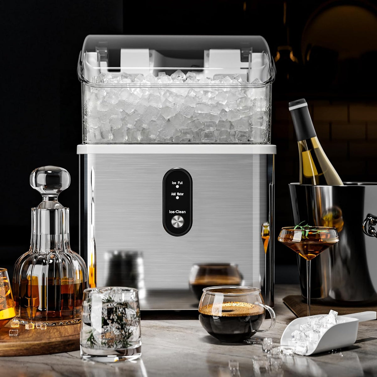 Nugget Ice Maker Countertop, 33 Lbs/Day,Self-Cleaning,Steel