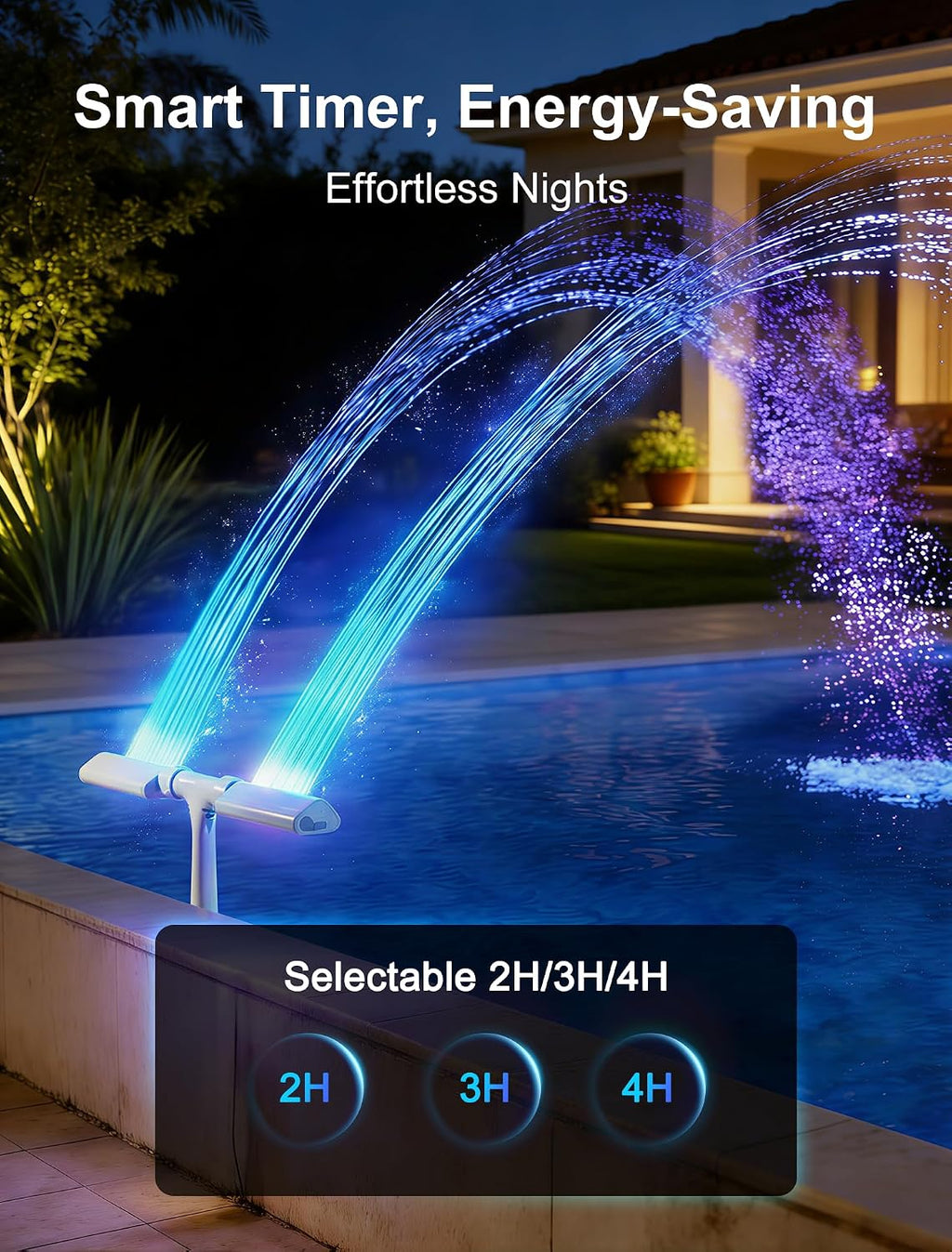 Pool Fountain with Rainbow Lights for Above Ground/Inground, Gray | 10-Color LED Lights, Dual Adjustable Pool