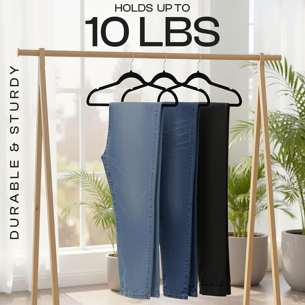 Velvet Hangers, Black, 30 Pack | Luxury Non-Slip Slim Pant & Coat Hangers | Strong Space-Saving Clothes Hangers |