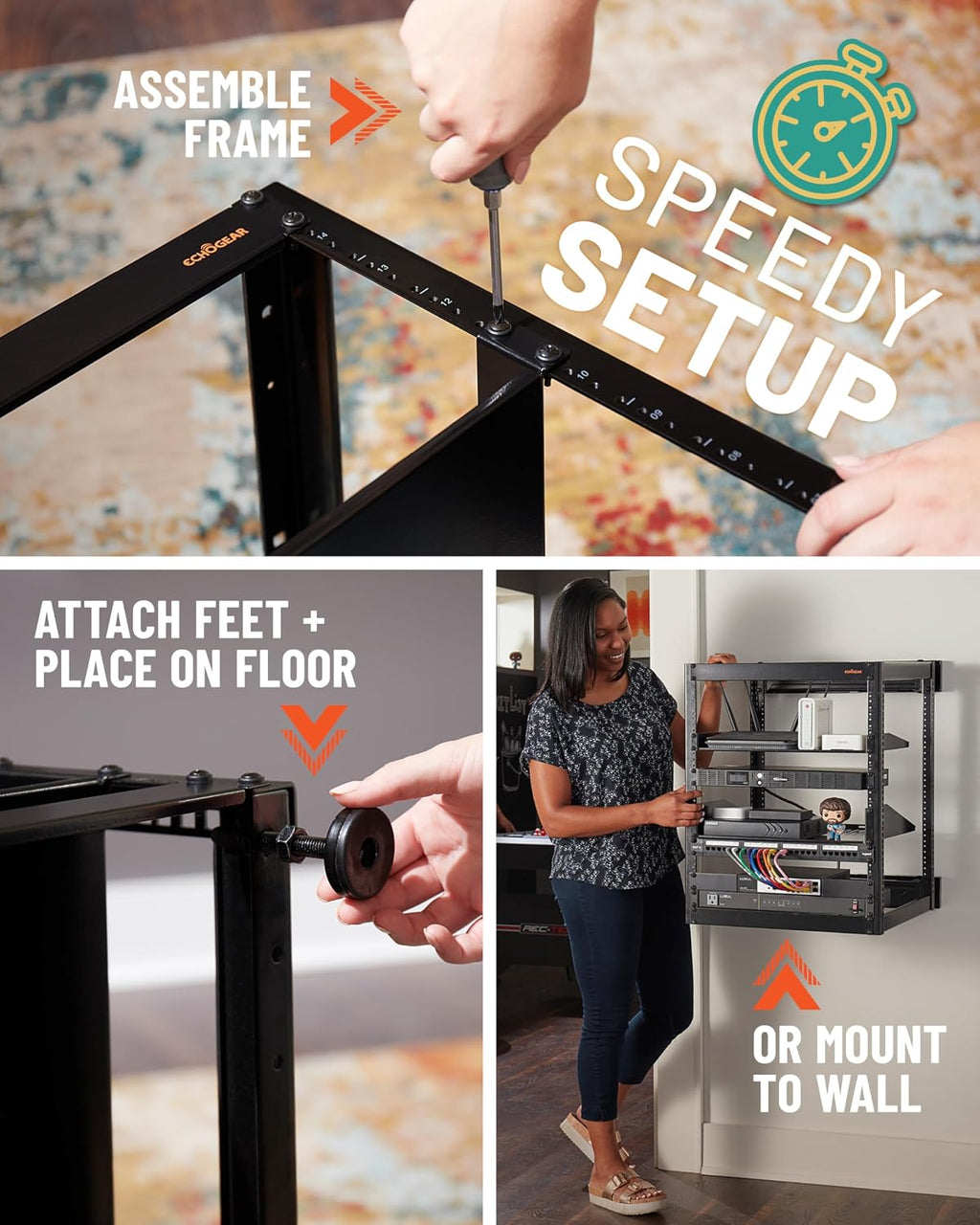 ECHOGEAR 15U Open Frame Rack w/Optimal Air Flow, DIY Assembly, 20.4” Depth