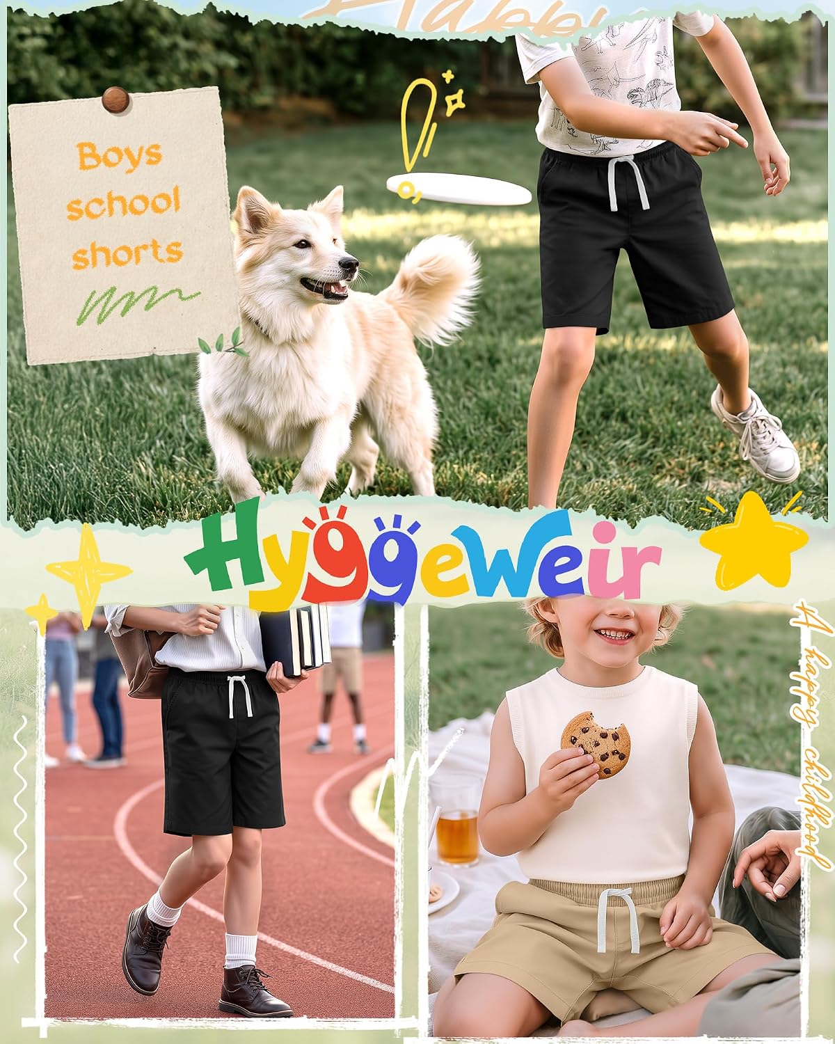 Boys School Uniform Shorts | Pull On Bermuda Shorts, Flat Front Performance Design, Drawstring Waist with