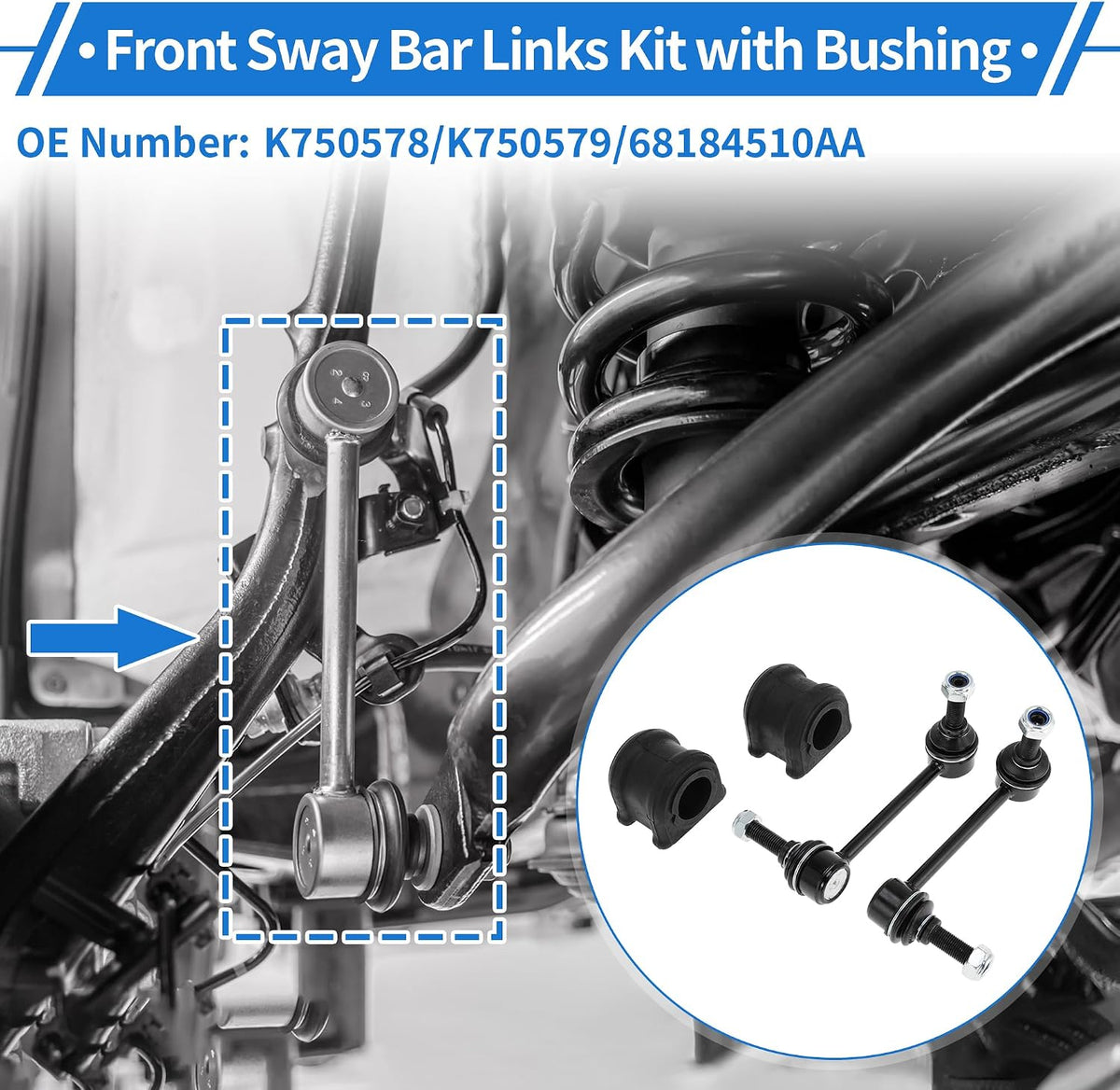 Front Stabilizer Bar Links with 2 Pcs Bushing for Dodge Durango 2011-2015 for Jeep Grand Cherokee Sway Bar Link Kits No.K750578/K750579 1 Set