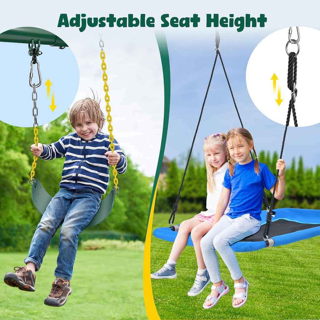 7.3ft Tall Heavy Duty Swing Set, 3 Swings Metal Swing Sets for Backyard, Big Kids Playset for Playground Outdoor
