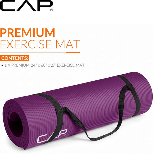 1/2-Inch High Density Exercise Yoga Mat with Strap | Multiple Options